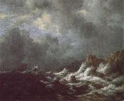 Jacob van Ruisdael Rough Sea with Sailing vessels off a Rocky coast painting